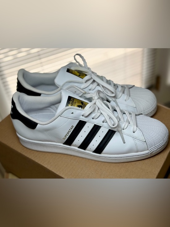 adidas White Sneakers with Black Stripes and Gold Logo Size 13 - Picture 2 of 4
